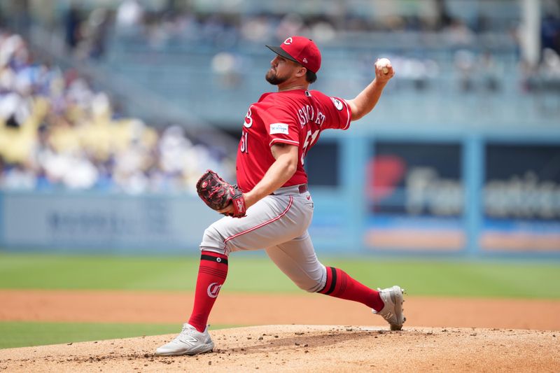 Jul 30, 2023; Los Angeles, California, USA; Cincinnati Reds starting pitcher Graham Ashcraft (51) throws in the first inning against the Los Angeles Dodgers at Dodger Stadium. Mandatory Credit: Kirby Lee-USA TODAY Sports