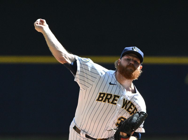 Sep 17, 2023; Milwaukee, Wisconsin, USA; Milwaukee Brewers starting pitcher Brandon Woodruff (53) delivers a pitch against the Washington Nationals in the first inning at American Family Field. Mandatory Credit: Michael McLoone-USA TODAY Sports