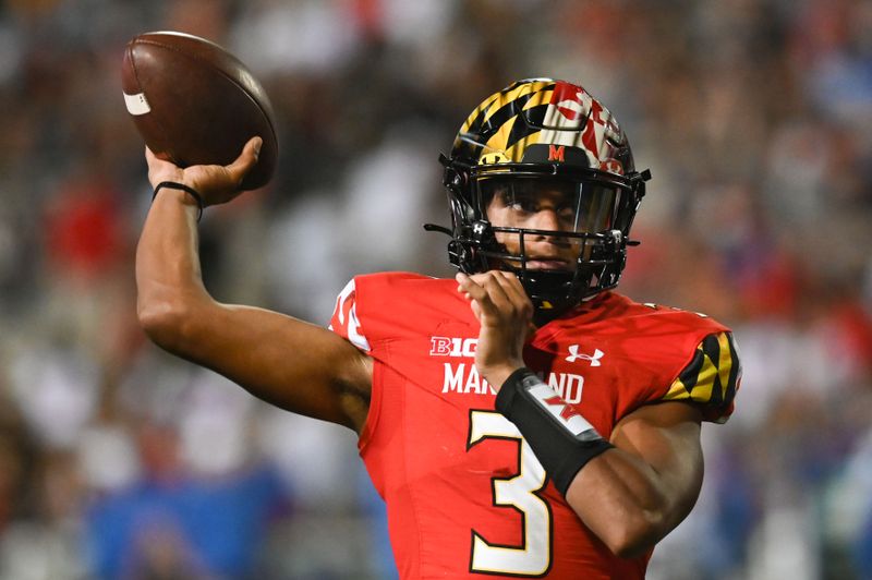 Sep 17, 2022; College Park, Maryland, USA;  Maryland Terrapins linebacker Durell Nchami (30) throws durning the first half against the Southern Methodist Mustangs at Capital One Field at Maryland Stadium. Mandatory Credit: Tommy Gilligan-USA TODAY Sports