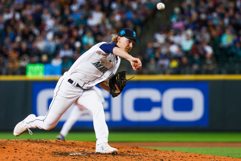 Jun 18, 2023; Seattle, Washington, USA; Seattle Mariners starting pitcher Bryce Miller (50) throws against the Chicago White Sox during the fifth inning at T-Mobile Park. Mandatory Credit: Joe Nicholson-USA TODAY Sports