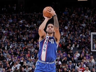 SACRAMENTO, CA - DECEMBER 2: Trey Lyles #41 of the Sacramento Kings shoots a three point basket during the game against the Denver Nuggets on December 2, 2023 at Golden 1 Center in Sacramento, California. NOTE TO USER: User expressly acknowledges and agrees that, by downloading and or using this Photograph, user is consenting to the terms and conditions of the Getty Images License Agreement. Mandatory Copyright Notice: Copyright 2023 NBAE (Photo by Rocky Widner/NBAE via Getty Images)