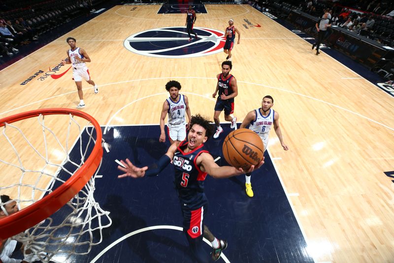 WASHINGTON, DC -? MARCH 8:  Jules Bernard #5 of the Capital City Go-Go goes to the basket during the game on March 8, 2024 at Capital One Arena in Washington, DC. NOTE TO USER: User expressly acknowledges and agrees that, by downloading and or using this Photograph, user is consenting to the terms and conditions of the Getty Images License Agreement. Mandatory Copyright Notice: Copyright 2024 NBAE (Photo by Stephen Gosling/NBAE via Getty Images)