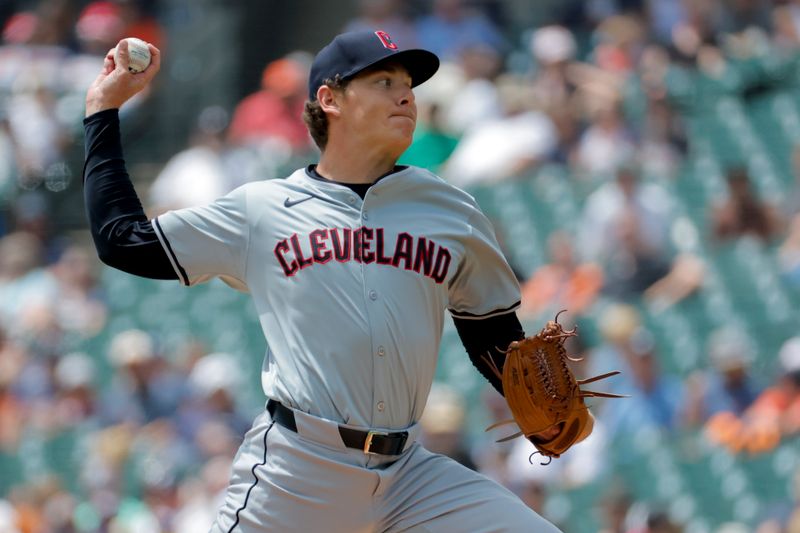 Jul 11, 2024; Detroit, Michigan, USA;  Cleveland Guardians pitcher Spencer Howard (54) pitches in the first inning against the Detroit Tigers at Comerica Park. Mandatory Credit: Rick Osentoski-USA TODAY Sports