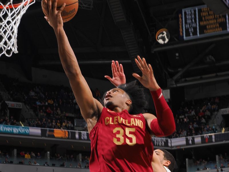 INDIANAPOLIS, IN - MARCH 18:  Isaac Okoro #35 of the Cleveland Cavaliers goes to the basket during the game on March 18, 2024 at Gainbridge Fieldhouse in Indianapolis, Indiana. NOTE TO USER: User expressly acknowledges and agrees that, by downloading and or using this Photograph, user is consenting to the terms and conditions of the Getty Images License Agreement. Mandatory Copyright Notice: Copyright 2024 NBAE (Photo by Ron Hoskins/NBAE via Getty Images)