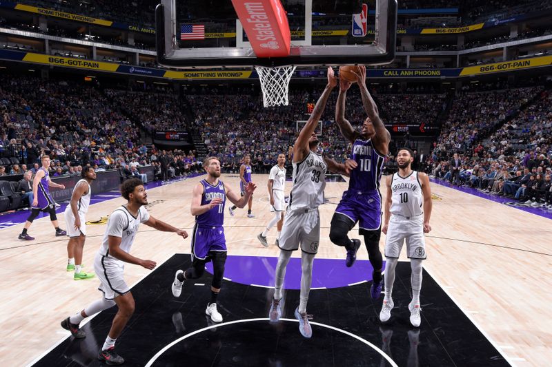 SACRAMENTO, CA - NOVEMBER 24:  DeMar DeRozan #10 of the Sacramento Kings shoots the ball during the game against the Brooklyn Nets on November 24, 2024 at Golden 1 Center in Sacramento, California. NOTE TO USER: User expressly acknowledges and agrees that, by downloading and or using this Photograph, user is consenting to the terms and conditions of the Getty Images License Agreement. Mandatory Copyright Notice: Copyright 2024 NBAE (Photo by Rocky Widner/NBAE via Getty Images)