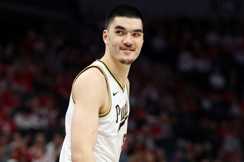 Mar 16, 2024; Minneapolis, MN, USA; Purdue Boilermakers center Zach Edey (15) looks on during the first half against the Wisconsin Badgers at Target Center. Mandatory Credit: Matt Krohn-USA TODAY Sports