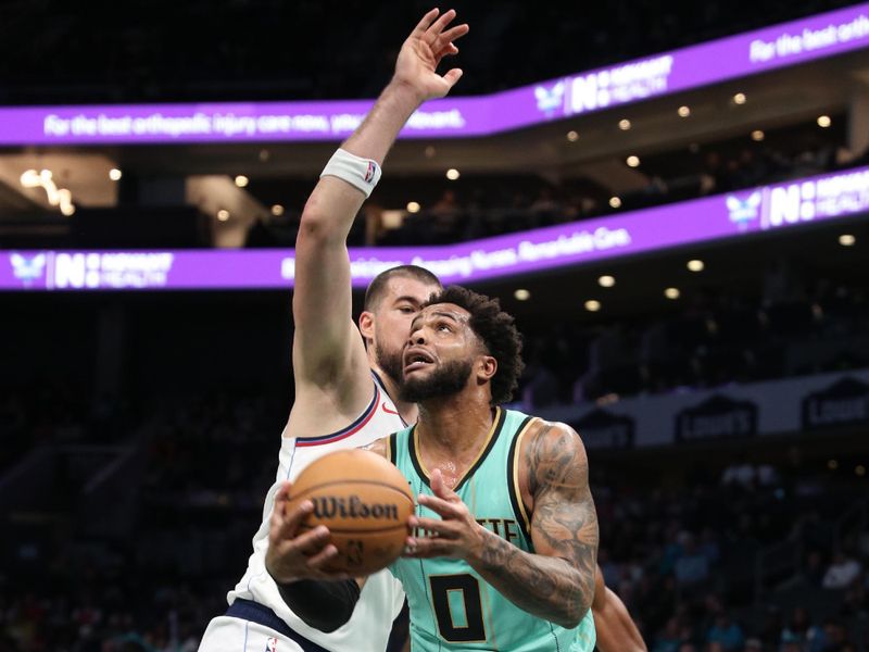 CHARLOTTE, NC - JANUARY 31:  Miles Bridges #0 of the Charlotte Hornets halftime against the LA Clippers on January 31, 2025 at Spectrum Center in Charlotte, North Carolina. NOTE TO USER: User expressly acknowledges and agrees that, by downloading and or using this photograph, User is consenting to the terms and conditions of the Getty Images License Agreement. Mandatory Copyright Notice: Copyright 2024 NBAE (Photo by Brock Williams-Smith/NBAE via Getty Images)