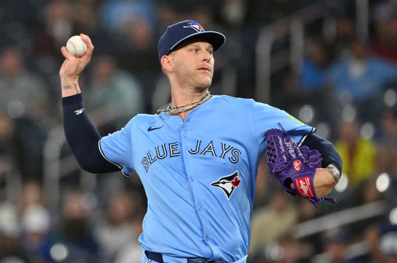 Sep 24, 2024; Toronto, Ontario, CAN; Toronto Blue Jays starting pitcher Bowden Francis (44) pitches against the Boston Red Sox in the first inning at Rogers Centre. Mandatory Credit: Dan Hamilton-Imagn Images