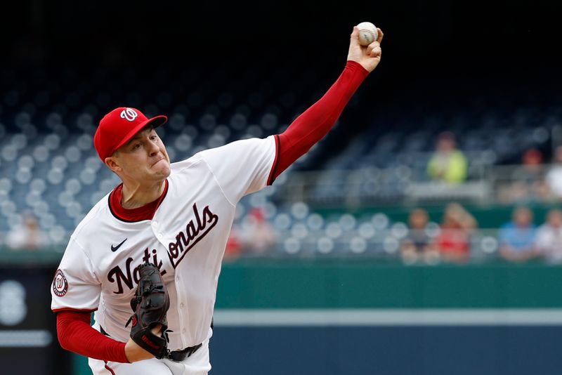 Sep 26, 2024; Washington, District of Columbia, USA; Washington Nationals starting pitcher Patrick Corbin (46) pitches against the Kansas City Royals during the first inning at Nationals Park. Mandatory Credit: Geoff Burke-Imagn Images