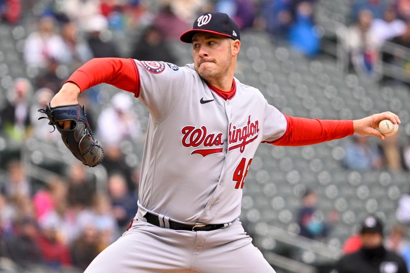 Apr 23, 2023; Minneapolis, Minnesota, USA;  Washington Nationals pitcher Patrick Corbin (46) delivers against the Minnesota Twins at Target Field. Mandatory Credit: Nick Wosika-USA TODAY Sports