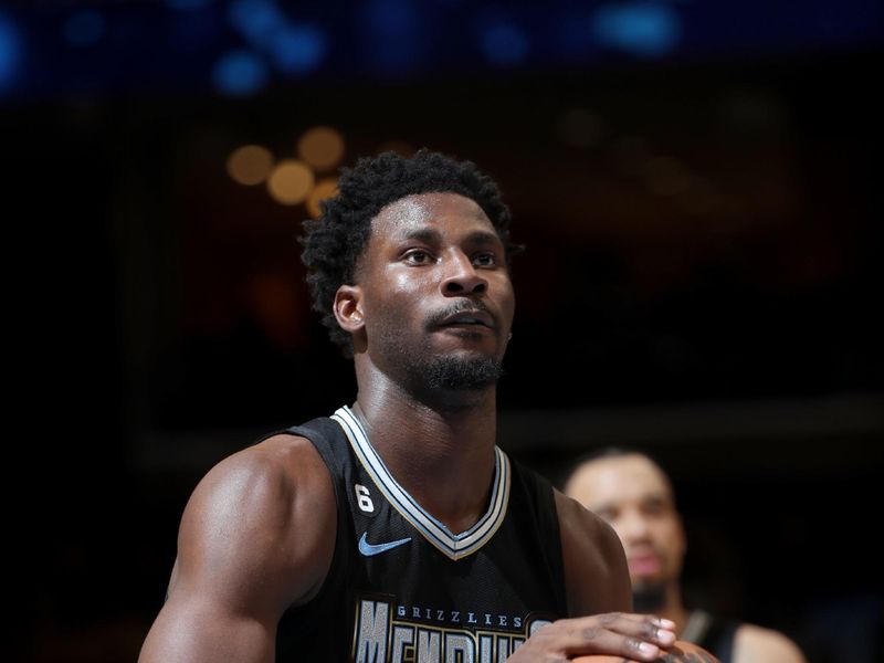 MEMPHIS, TN - NOVEMBER 18: Jaren Jackson Jr. #13 of the Memphis Grizzlies prepares to shoot a free throw during the game against the Oklahoma City Thunder on November 18, 2022 at FedExForum in Memphis, Tennessee. NOTE TO USER: User expressly acknowledges and agrees that, by downloading and or using this photograph, User is consenting to the terms and conditions of the Getty Images License Agreement. Mandatory Copyright Notice: Copyright 2022 NBAE (Photo by Joe Murphy/NBAE via Getty Images)