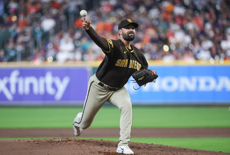 Sep 10, 2023; Houston, Texas, USA; San Diego Padres starting pitcher Matt Waldron (61) delivers a pitch during the second inning against the Houston Astros at Minute Maid Park. Mandatory Credit: Troy Taormina-USA TODAY Sports