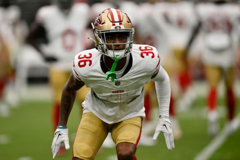 San Francisco 49ers running back Khalan Laborn #36 plays during a pre-season NFL football game against the Las Vegas Raiders Sunday, Aug. 13, 2023, in Las Vegas. (AP Photo/Denis Poroy)