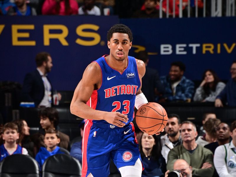 DETROIT, MI - MARCH 9: Jaden Ivey #23 of the Detroit Pistons dribbles the ball during the game Dallas Mavericks on March 9, 2024 at Little Caesars Arena in Detroit, Michigan. NOTE TO USER: User expressly acknowledges and agrees that, by downloading and/or using this photograph, User is consenting to the terms and conditions of the Getty Images License Agreement. Mandatory Copyright Notice: Copyright 2024 NBAE (Photo by Chris Schwegler/NBAE via Getty Images)