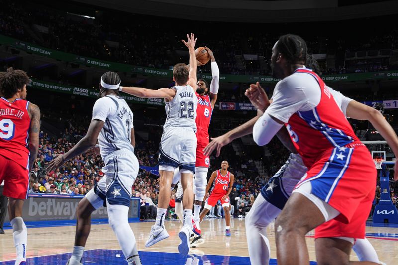 PHILADELPHIA, PA - DECEMBER 6: Paul George #8 of the Philadelphia 76ers shoots the ball during the game against the Orlando Magic on December 6, 2024 at the Wells Fargo Center in Philadelphia, Pennsylvania NOTE TO USER: User expressly acknowledges and agrees that, by downloading and/or using this Photograph, user is consenting to the terms and conditions of the Getty Images License Agreement. Mandatory Copyright Notice: Copyright 2024 NBAE (Photo by Jesse D. Garrabrant/NBAE via Getty Images)