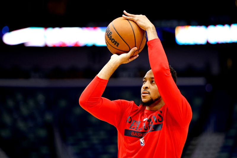 NEW ORLEANS, LOUISIANA - OCTOBER 07: CJ McCollum #3 of the New Orleans Pelicans warms up prior to the start of an NBA preseason game against the Detroit Pistons at Smoothie King Center on October 07, 2022 in New Orleans, Louisiana. NOTE TO USER: User expressly acknowledges and agrees that, by downloading and or using this photograph, User is consenting to the terms and conditions of the Getty Images License Agreement. (Photo by Sean Gardner/Getty Images)