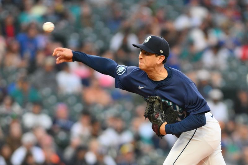 Jun 10, 2024; Seattle, Washington, USA; Seattle Mariners relief pitcher Matt Bowman (49) pitches to the Chicago White Sox during the eighth inning at T-Mobile Park. Mandatory Credit: Steven Bisig-USA TODAY Sports