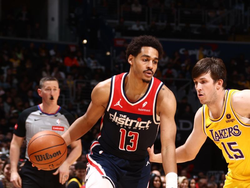 WASHINGTON, DC -? APRIL 4: Jordan Poole #13 of the Washington Wizards handles the ball during the game against the Los Angeles Lakers on April 4, 2024 at Capital One Arena in Washington, DC. NOTE TO USER: User expressly acknowledges and agrees that, by downloading and or using this Photograph, user is consenting to the terms and conditions of the Getty Images License Agreement. Mandatory Copyright Notice: Copyright 2024 NBAE (Photo by Kenny Giarla/NBAE via Getty Images)