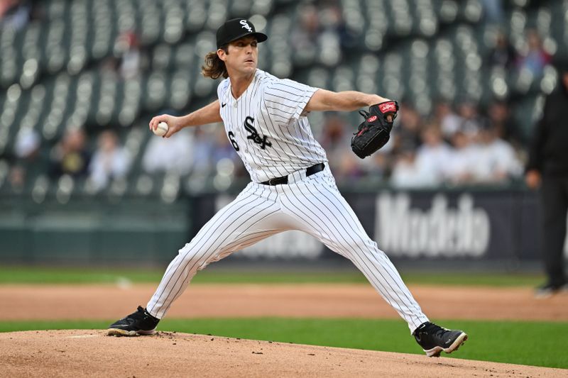 May 28, 2024; Chicago, Illinois, USA;  Chicago White Sox pitcher Jake Woodford (46) pitches in the first inning against the Toronto Blue Jays at Guaranteed Rate Field. Woodford is making his season debut. Mandatory Credit: Jamie Sabau-USA TODAY Sports