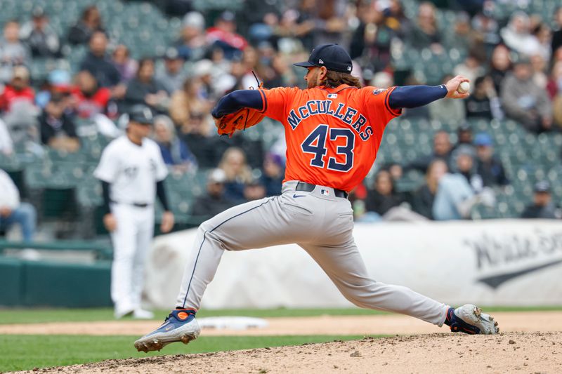 May 4, 2025; Chicago, Illinois, USA; Houston Astros starting pitcher Lance McCullers Jr. (43) delivers a pitch against the Chicago White Sox during the fourth inning at Rate Field. Mandatory Credit: Kamil Krzaczynski-Imagn Images