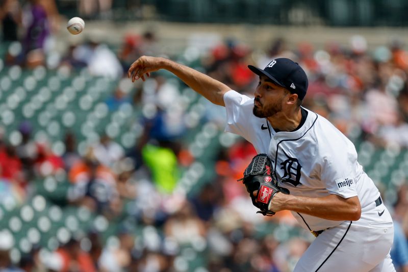 Aug 4, 2024; Detroit, Michigan, USA;  Detroit Tigers pitcher Alex Faedo (49) pitches in the second inning against the Kansas City Royals at Comerica Park. Mandatory Credit: Rick Osentoski-USA TODAY Sports