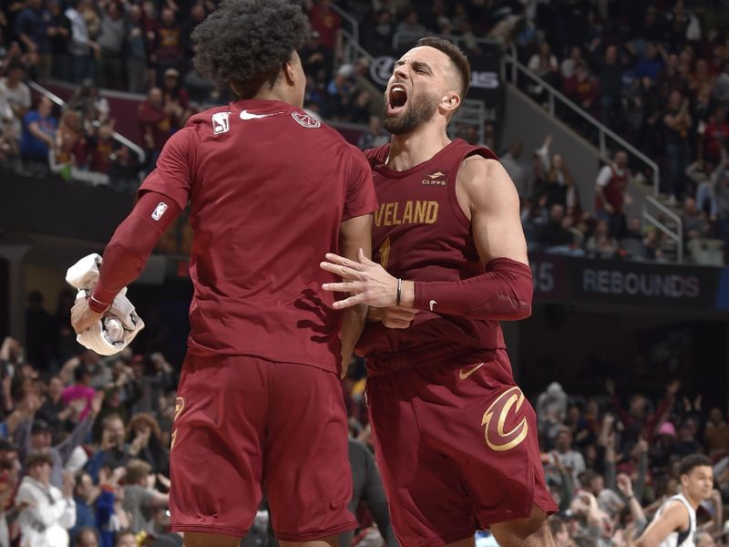 CLEVELAND, OH - FEBRUARY 27: Max Strus #1 of the Cleveland Cavaliers celebrates during the game against the Dallas Mavericks on February 27, 2024 at Rocket Mortgage FieldHouse in Cleveland, Ohio. NOTE TO USER: User expressly acknowledges and agrees that, by downloading and/or using this Photograph, user is consenting to the terms and conditions of the Getty Images License Agreement. Mandatory Copyright Notice: Copyright 2024 NBAE (Photo by David Liam Kyle/NBAE via Getty Images)