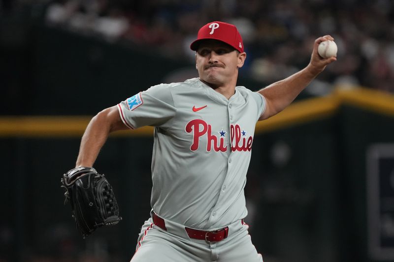 Aug 11, 2024; Phoenix, Arizona, USA; Philadelphia Phillies pitcher Tanner Banks (58) throws against the Arizona Diamondbacks in the fifth inning at Chase Field. Mandatory Credit: Rick Scuteri-USA TODAY Sports