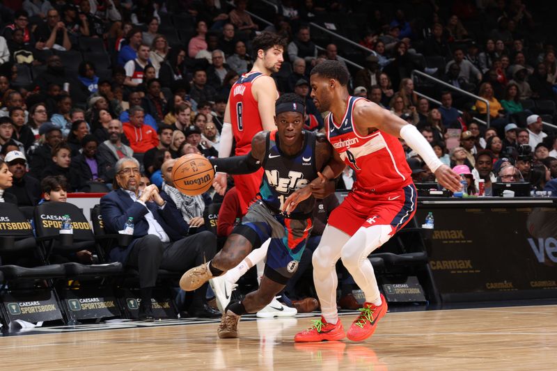 WASHINGTON, DC -? MARCH 27:  Dennis Schroder #17 of the Brooklyn Nets drives to the basket during the game against the Washington Wizards on March 27, 2024 at Capital One Arena in Washington, DC. NOTE TO USER: User expressly acknowledges and agrees that, by downloading and or using this Photograph, user is consenting to the terms and conditions of the Getty Images License Agreement. Mandatory Copyright Notice: Copyright 2024 NBAE (Photo by Stephen Gosling/NBAE via Getty Images)