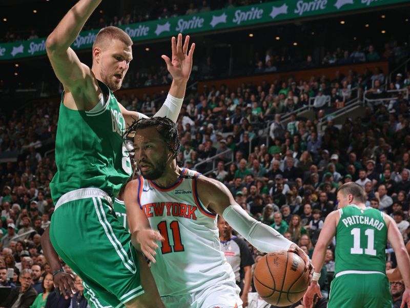 BOSTON, MA - May 7:  Jalen Brunson #11 of the New York Knicks dribbles the ball during the game against the Boston Celtics   during Round 2 Game 2 of the 2025 NBA Playoffs  on May 7, 2025 at TD Garden in Boston, Massachusetts. NOTE TO USER: User expressly acknowledges and agrees that, by downloading and/or using this Photograph, user is consenting to the terms and conditions of the Getty Images License Agreement. Mandatory Copyright Notice: Copyright 2025 NBAE (Photo by Nathaniel S. Butler/NBAE via Getty Images)