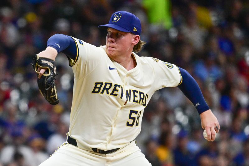 Jun 24, 2025; Milwaukee, Wisconsin, USA; Milwaukee Brewers pitcher Rob Zastryzny (58) pitches in the sixth inning against the Pittsburgh Pirates at American Family Field. Mandatory Credit: Benny Sieu-Imagn Images