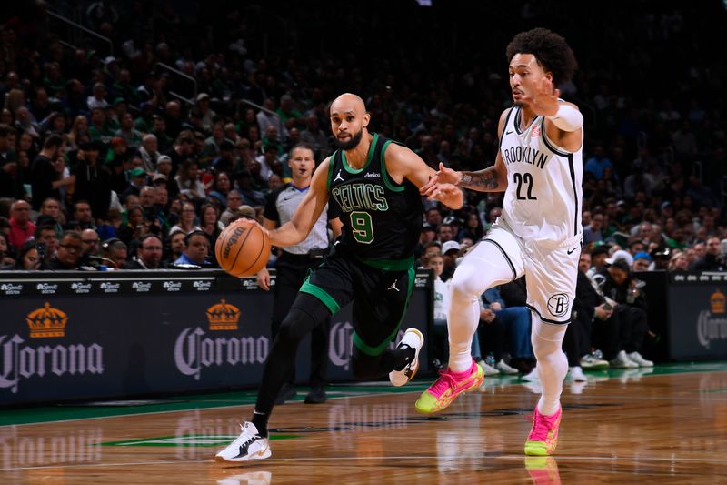 BOSTON, MA - NOVEMBER 8: Trendon Watford #9 of the Brooklyn Nets drives to the basket during the game against the Brooklyn Nets on November 8, 2024 at TD Garden in Boston, Massachusetts. NOTE TO USER: User expressly acknowledges and agrees that, by downloading and/or using this Photograph, user is consenting to the terms and conditions of the Getty Images License Agreement. Mandatory Copyright Notice: Copyright 2024 NBAE (Photo by Brian Babineau/NBAE via Getty Images)