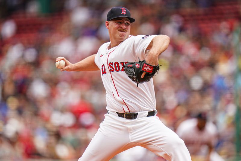 Jun 30, 2024; Boston, Massachusetts, USA; Boston Red Sox starting pitcher Josh Winckowski (25) throws a pitch against the San Diego Padres in the first inning at Fenway Park. Mandatory Credit: David Butler II-USA TODAY Sports