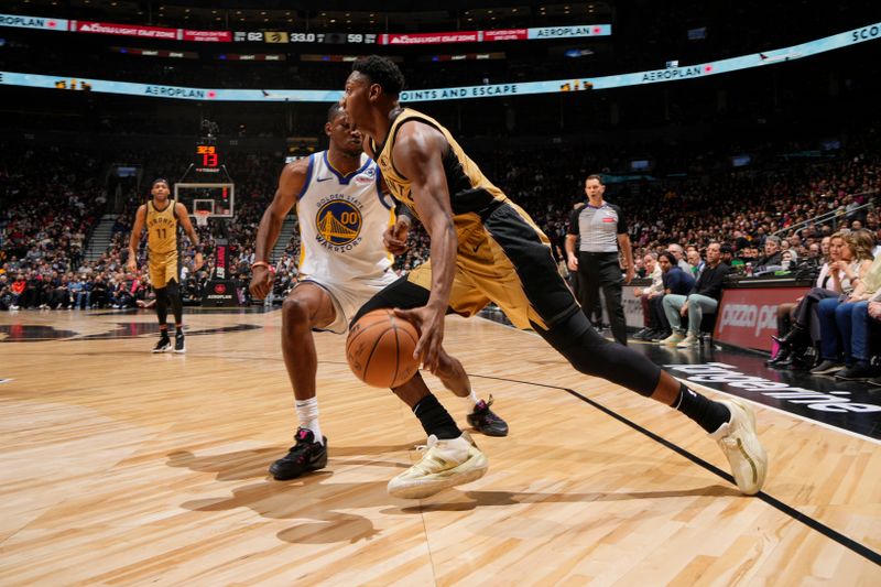 TORONTO, CANADA - MARCH 1:  RJ Barrett #9 of the Toronto Raptors goes to the basket during the game on March 1, 2024 at the Scotiabank Arena in Toronto, Ontario, Canada.  NOTE TO USER: User expressly acknowledges and agrees that, by downloading and or using this Photograph, user is consenting to the terms and conditions of the Getty Images License Agreement.  Mandatory Copyright Notice: Copyright 2024 NBAE (Photo by Mark Blinch/NBAE via Getty Images)