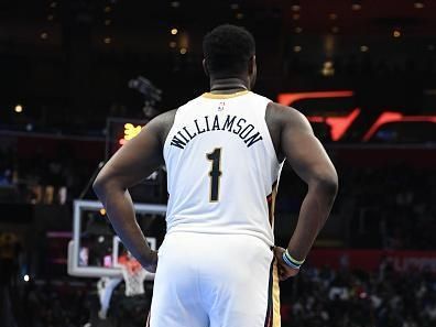 LOS ANGELES, CA - NOVEMBER 24: Zion Williamson #1 of the New Orleans Pelicans looks on during the game against the LA Clippers during the In-Season Tournament on November 24, 2023 at Crypto.Com Arena in Los Angeles, California. NOTE TO USER: User expressly acknowledges and agrees that, by downloading and/or using this Photograph, user is consenting to the terms and conditions of the Getty Images License Agreement. Mandatory Copyright Notice: Copyright 2023 NBAE (Photo by Tyler Ross/NBAE via Getty Images)