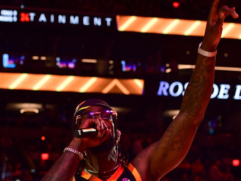 PHOENIX, AZ - APRIL 18:  Roscoe Dash performs during halftime during round one game two of the 2023 NBA Playoffs on April 18, 2023 at Footprint Center in Phoenix, Arizona. NOTE TO USER: User expressly acknowledges and agrees that, by downloading and or using this photograph, user is consenting to the terms and conditions of the Getty Images License Agreement. Mandatory Copyright Notice: Copyright 2023 NBAE (Photo by Kate Frese/NBAE via Getty Images)