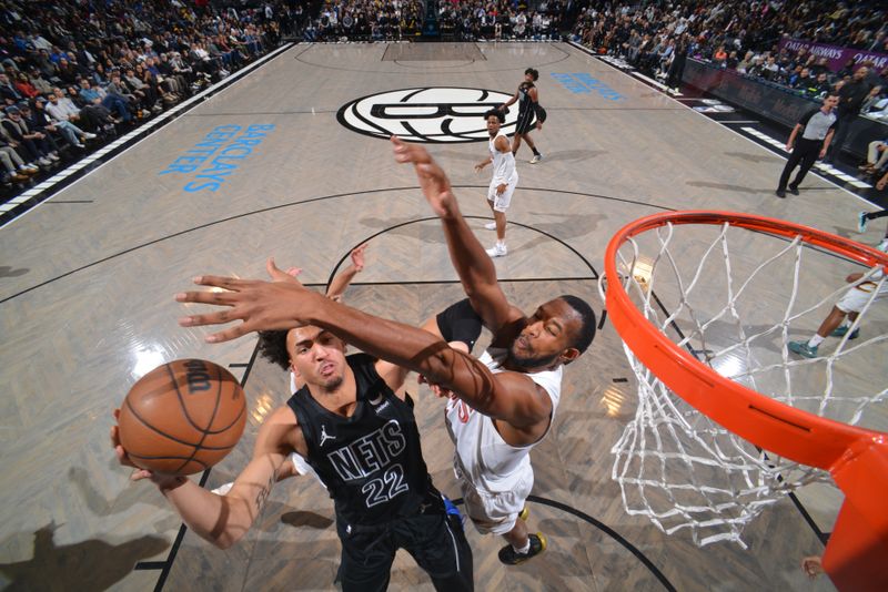 BROOKLYN, NY - FEBRUARY 8: Jalen Wilson #22 of the Brooklyn Nets drives to the basket during the game against the Cleveland Cavaliers on February 8, 2024 at Barclays Center in Brooklyn, New York. NOTE TO USER: User expressly acknowledges and agrees that, by downloading and or using this Photograph, user is consenting to the terms and conditions of the Getty Images License Agreement. Mandatory Copyright Notice: Copyright 2024 NBAE (Photo by Jesse D. Garrabrant/NBAE via Getty Images)