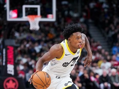 TORONTO, ON - DECEMBER 23: Collin Sexton #2 of the Utah Jazz dribbles against the Toronto Raptors during the second half of their basketball game at the Scotiabank Arena on December 23, 2023 in Toronto, Ontario, Canada. NOTE TO USER: User expressly acknowledges and agrees that, by downloading and/or using this Photograph, user is consenting to the terms and conditions of the Getty Images License Agreement. (Photo by Mark Blinch/Getty Images)