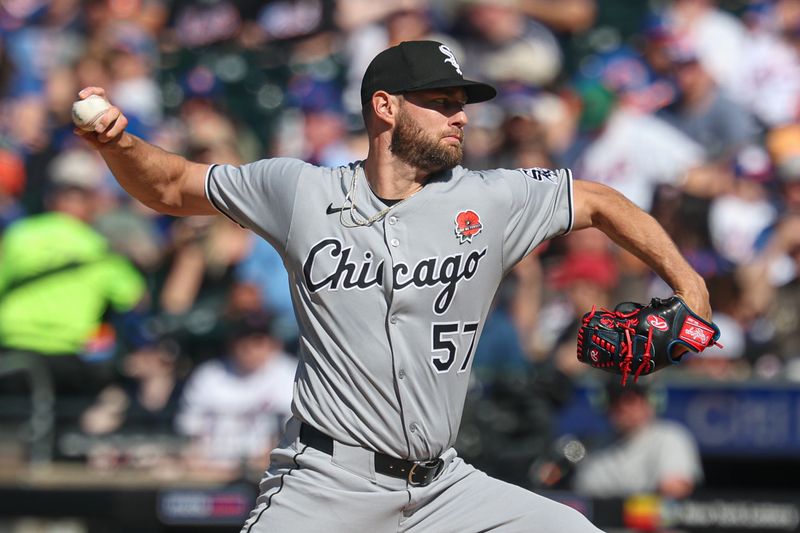 May 26, 2025; New York City, New York, USA; Chicago White Sox starting pitcher Adrian Houser (57) delivers a pitch during the first inning against the New York Mets at Citi Field. Mandatory Credit: Vincent Carchietta-Imagn Images
