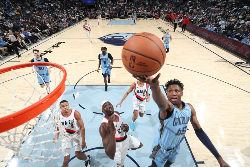 MEMPHIS, TN - MARCH 2: GG Jackson #45 of the Memphis Grizzlies shoots the ball during the game against the Portland Trail Blazers on March 2, 2024 at FedExForum in Memphis, Tennessee. NOTE TO USER: User expressly acknowledges and agrees that, by downloading and or using this photograph, User is consenting to the terms and conditions of the Getty Images License Agreement. Mandatory Copyright Notice: Copyright 2024 NBAE (Photo by Joe Murphy/NBAE via Getty Images)