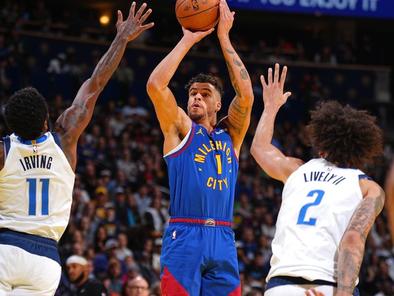 DENVER, CO - NOVEMBER 22: Michael Porter Jr. #1 of the Denver Nuggets shoots the ball during the game against the Dallas Mavericks during the Emirates NBA Cup game on November 22, 2024 at Ball Arena in Denver, Colorado. NOTE TO USER: User expressly acknowledges and agrees that, by downloading and/or using this Photograph, user is consenting to the terms and conditions of the Getty Images License Agreement. Mandatory Copyright Notice: Copyright 2024 NBAE (Photo by Garrett Ellwood/NBAE via Getty Images)