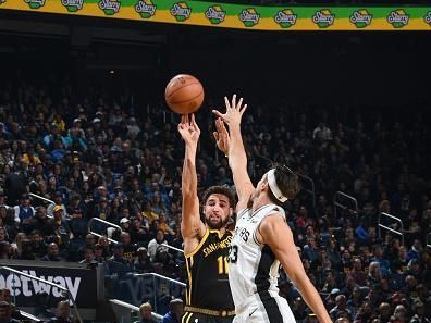 SAN FRANCISCO, CA - NOVEMBER 24:  Klay Thompson #11 of the Golden State Warriors shoots a three point basket during the game  during the in-Season Tournament on November 24, 2023 at Chase Center in San Francisco, California. NOTE TO USER: User expressly acknowledges and agrees that, by downloading and or using this photograph, user is consenting to the terms and conditions of Getty Images License Agreement. Mandatory Copyright Notice: Copyright 2023 NBAE (Photo by Noah Graham/NBAE via Getty Images)