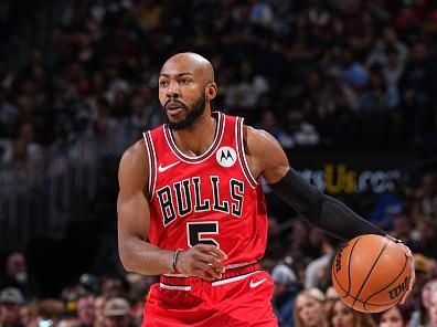 DENVER, CO - NOVEMBER 4: Jevon Carter #5 of the Chicago Bulls dribbles the ball during the game against the Denver Nuggets on November 4, 2023 at the Ball Arena in Denver, Colorado. NOTE TO USER: User expressly acknowledges and agrees that, by downloading and/or using this Photograph, user is consenting to the terms and conditions of the Getty Images License Agreement. Mandatory Copyright Notice: Copyright 2023 NBAE (Photo by Garrett Ellwood/NBAE via Getty Images)