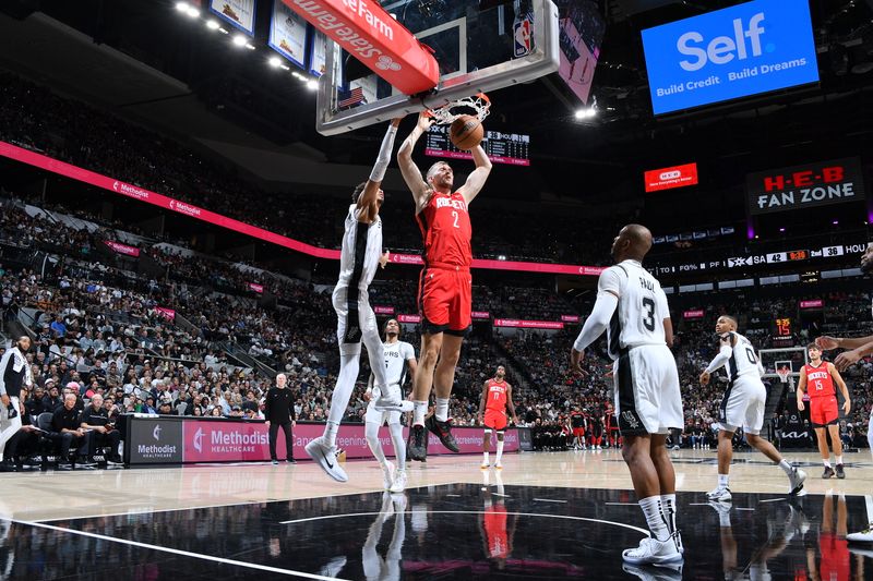 SAN ANTONIO, TX - OCTOBER 26: Jock Landale #2 of the Houston Rockets dunks the ball during the game against the San Antonio Spurs on October 26, 2024 at the Frost Bank Center in San Antonio, Texas. NOTE TO USER: User expressly acknowledges and agrees that, by downloading and or using this photograph, user is consenting to the terms and conditions of the Getty Images License Agreement. Mandatory Copyright Notice: Copyright 2024 NBAE (Photos by Michael Gonzales/NBAE via Getty Images)