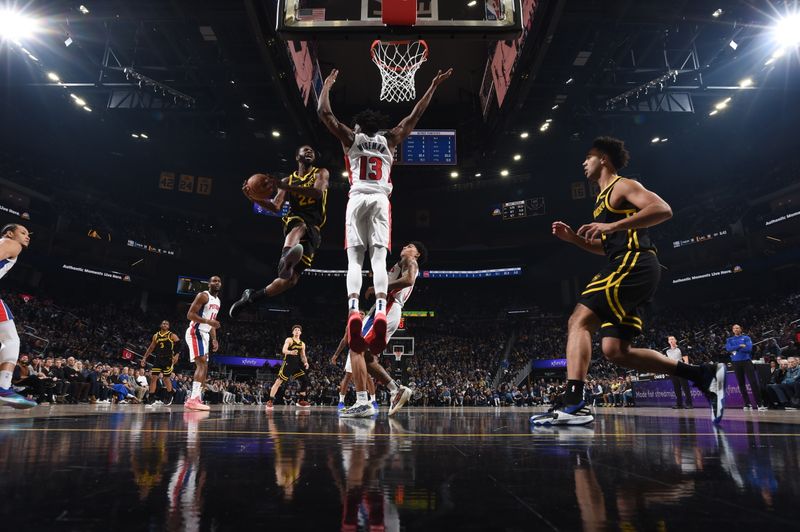 SAN FRANCISCO, CA - JANUARY 5: Andrew Wiggins #22 of the Golden State Warriors drives to the basket during the game against the Detroit Pistons on January 5, 2024 at Chase Center in San Francisco, California. NOTE TO USER: User expressly acknowledges and agrees that, by downloading and or using this photograph, user is consenting to the terms and conditions of Getty Images License Agreement. Mandatory Copyright Notice: Copyright 2024 NBAE (Photo by Noah Graham/NBAE via Getty Images)