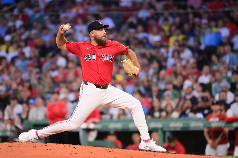 Jun 28, 2024; Boston, Massachusetts, USA; Boston Red Sox pitcher Greg Weissert (57) pitches against the San Diego Padres during the fifth inning at Fenway Park. Mandatory Credit: Eric Canha-USA TODAY Sports