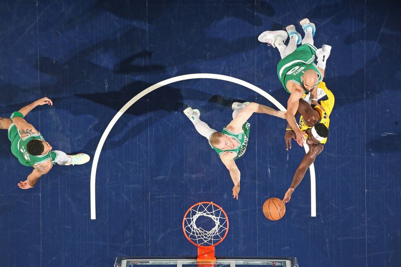 INDIANAPOLIS, IN - MAY 27: Pascal Siakam #43 of the Indiana Pacers drives to the basket during the game against the Boston Celtics during Game 4 of the Eastern Conference Finals of the 2024 NBA Playoffs on May 27, 2024 at Gainbridge Fieldhouse in Indianapolis, Indiana. NOTE TO USER: User expressly acknowledges and agrees that, by downloading and or using this Photograph, user is consenting to the terms and conditions of the Getty Images License Agreement. Mandatory Copyright Notice: Copyright 2024 NBAE (Photo by Nathaniel S. Butler/NBAE via Getty Images)