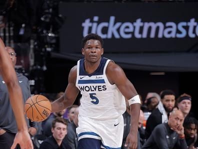 SACRAMENTO, CA - DECEMBER 23: Anthony Edwards #5 of the Minnesota Timberwolves brings the ball up court against the Sacramento Kings on December 23, 2023 at Golden 1 Center in Sacramento, California. NOTE TO USER: User expressly acknowledges and agrees that, by downloading and or using this Photograph, user is consenting to the terms and conditions of the Getty Images License Agreement. Mandatory Copyright Notice: Copyright 2023 NBAE (Photo by Rocky Widner/NBAE via Getty Images)