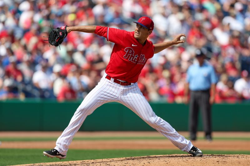 Mar 7, 2023; Clearwater, Florida, USA;  Philadelphia Phillies relief pitcher Andrew Vasquez (37) throws a pitch against the Tampa Bay Rays in the third inning during spring training at BayCare Ballpark. Mandatory Credit: Nathan Ray Seebeck-USA TODAY Sports