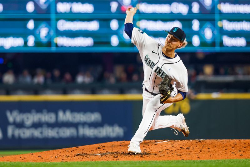 Jun 18, 2023; Seattle, Washington, USA; Seattle Mariners starting pitcher Bryce Miller (50) throws against the Chicago White Sox during the third inning at T-Mobile Park. Mandatory Credit: Joe Nicholson-USA TODAY Sports