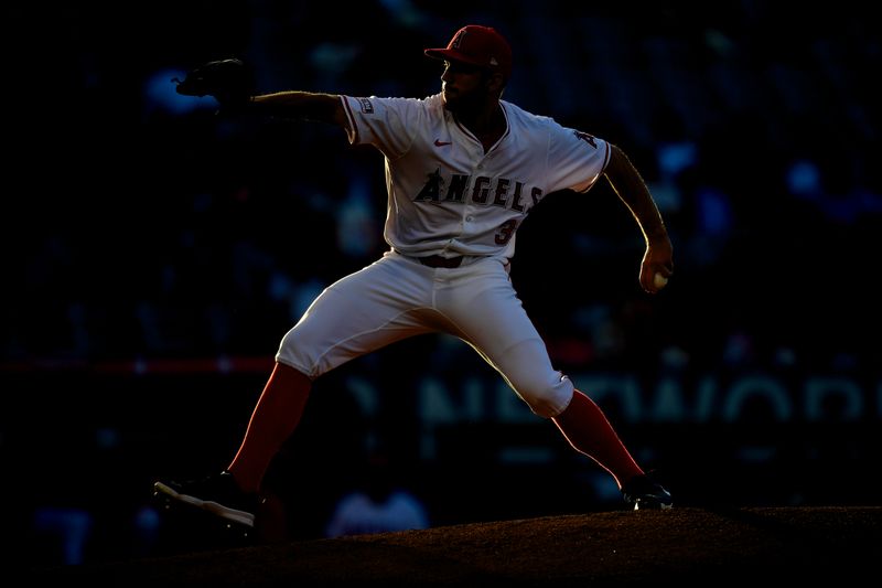 Jun 25, 2024; Anaheim, California, USA; Los Angeles Angels pitcher Tyler Anderson (31) throws against the Oakland Athletics during the third inning  at Angel Stadium. Mandatory Credit: Gary A. Vasquez-USA TODAY Sports